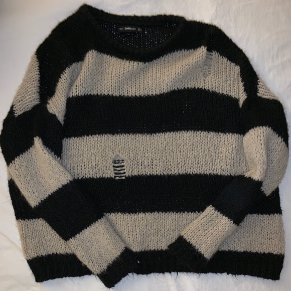 Zara Tops - Zara Distressed Striped Sweater